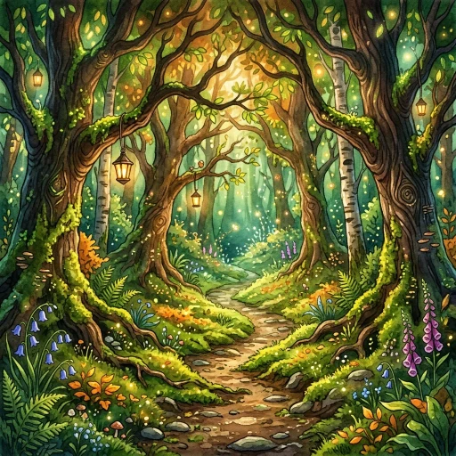 Serene mossy trail through an ancient forest in Fantasy Walk